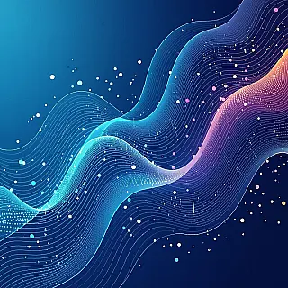 Data-analyse, datavisualisatie kunst, abstract, professioneel sfeer, effen achtergrond, blauwe tinten, abstract zakelijk concept, professionele LinkedIn header, moderne zakelijke esthetiek, schone compositie, vloeiende datastromen, digitaal transformatie thema