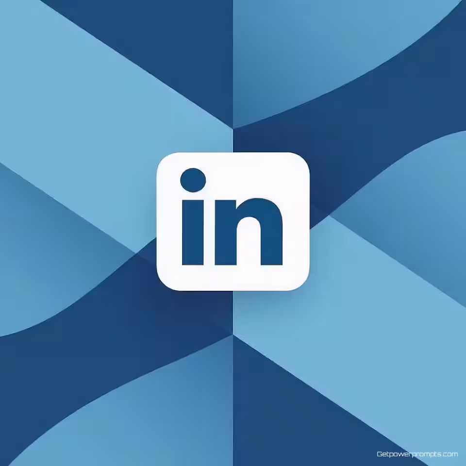 Bedrijfssymbool, minimalistisch ontwerp, blauwe tonen, geometrische elementen, kleurverloop achtergrond, schone lijnen, professionele LinkedIn header, moderne esthetiek, gebalanceerde compositie, subtiele texturen