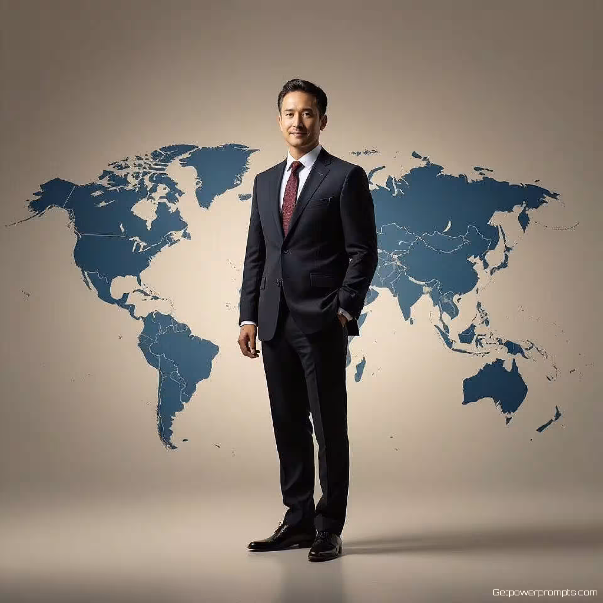 Internationale zakelijke directeur, fotorealistisch, professioneel sfeer, subtiel verloop achtergrond, zachte verlichting verlichting, wereldwijd zakelijk concept, professionele LinkedIn header, internationale zakelijke esthetiek, schone compositie, wereldkaart elementen, subtiele culturele verwijzingen, professioneel netwerken over grenzen