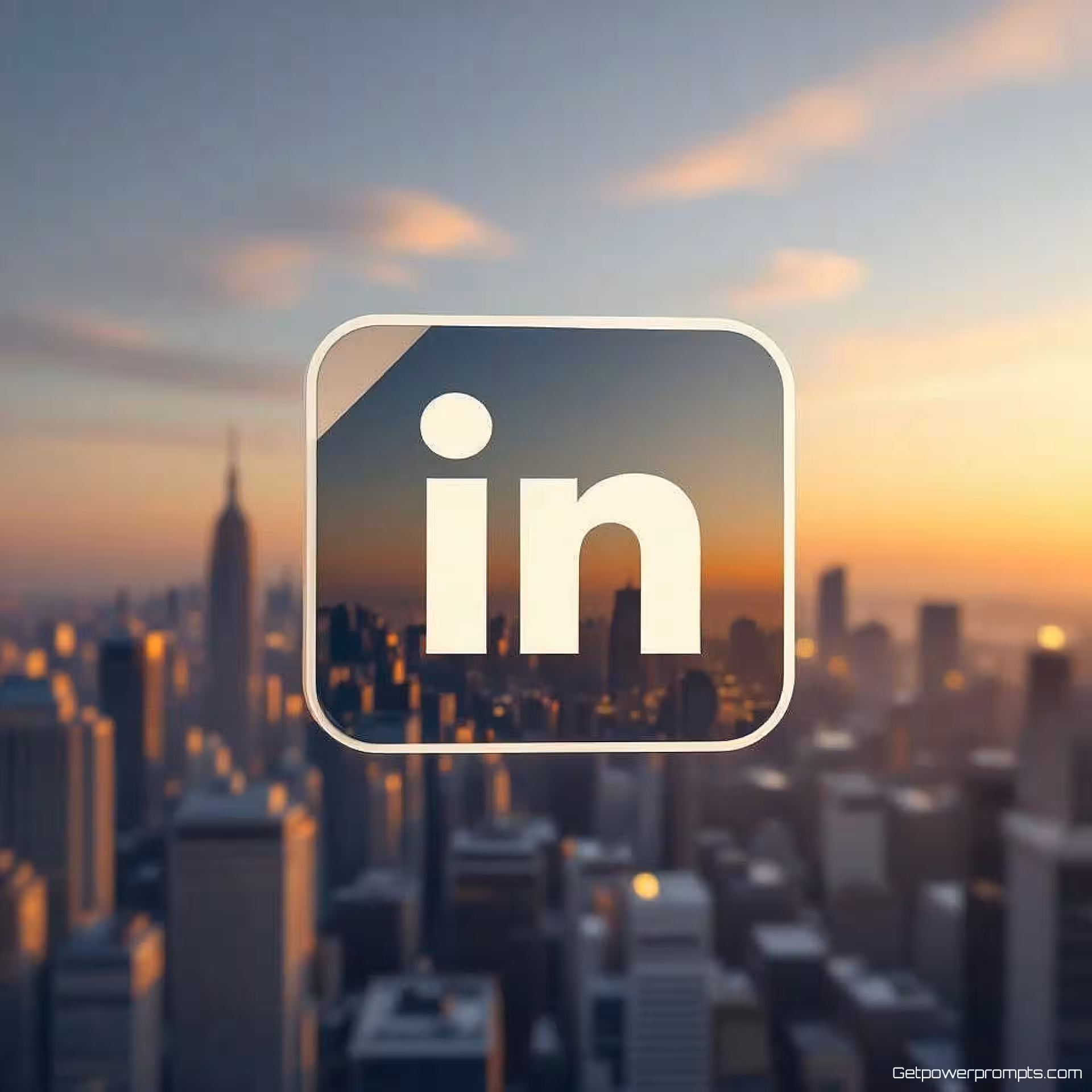 Abstract zakelijk icoon, fotorealistisch, professioneel sfeer, gradiënt achtergrond, zacht belichting, stedelijke skyline achtergrond, professionele LinkedIn header, zakelijke esthetiek, schone compositie, moderne werkomgeving, stadsgezicht elementen, professioneel netwerken thema