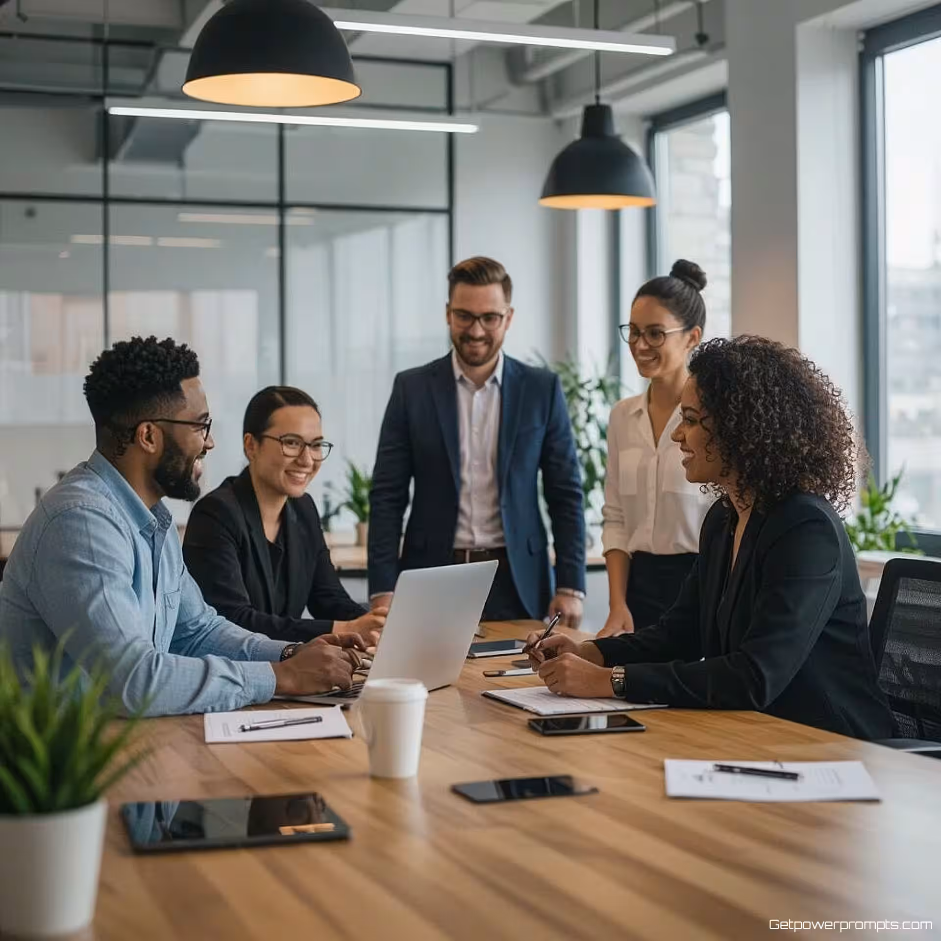 Collaboratieve werkruimte team, fotorealistische fotografie, professionele sfeer sfeer, moderne kantoorachtergrond achtergrond, natuurlijke verlichting verlichting, professionele team samenwerking scene, moderne kantooromgeving, diverse professionals, authentieke interactie, zakelijke vergadering esthetiek, natuurlijk perspectief, professionele LinkedIn header, zakelijk teamwork thema