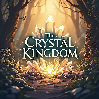 Het Kristallen Koninkrijk, illustratie boekomslag ontwerp, gecentreerd perspectief, dramatische verlichting verlichting, aards kleurenpalet kleurenschema, mysterieuze sfeer sfeer, Pinterest verticaal formaat, typografie ontwerp, visuele vertelling, literaire esthetiek, zachte schaduwen, elegante tekstlay-out