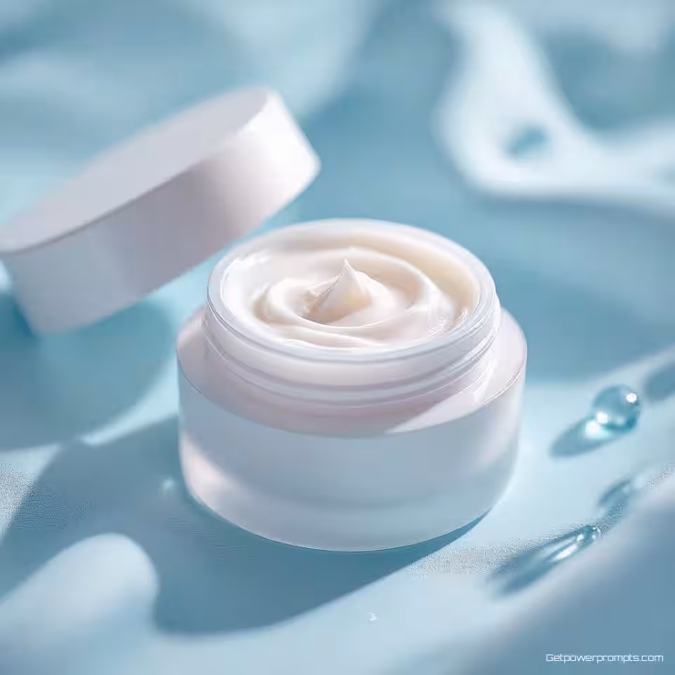 Hydraterende moisturizer, fotorealistisch, close-up perspectief, zacht natuurlijk licht belichting, pastelkleuren kleurenschema, rustgevend sfeer, schoonheidsesthetiek, Pinterest verticaal formaat, skincare routine inspiratie, schikking, zachte schaduwen, lifestyle fotografie, ondiepe scherptediepte, productfocus