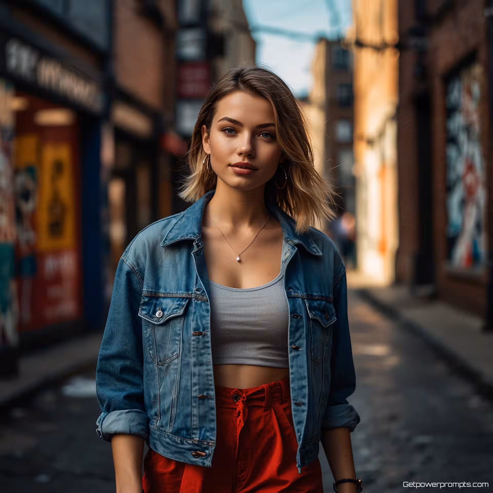 Straatmode model, stedelijke straatfotografie, dramatisch sfeer, stadstraat achtergrond, natuurlijk stedelijk licht verlichting, close-up perspectief, dynamische hoeken, levendige straatkunst, authentieke stedelijke esthetiek, trending TikTok-miniatuur, krachtige visuele impact, bewegingsonscherpe effect, spontane straatstijl