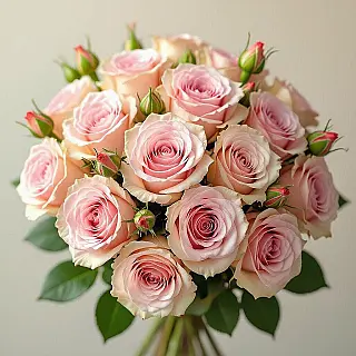 Rozenboeket, fotorealistisch bloemenfotografie, close-up perspectief, natuurlijk licht belichting, pastelkleuren, effen kleur achtergrond, brede panoramische compositie, X header afmetingen, artistiek bloemstuk, ondiepe scherptediepte, botanische esthetiek