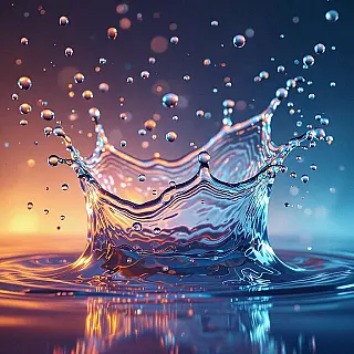 Waterdruppels, fotorealistisch, energiek sfeer, studio achtergrond, zacht licht verlichting, vloeibare bewegingseffect, vloeiende organische vormen, dynamische spetters, bevroren beweging, moderne website hero afbeelding, abstracte vloeistofdynamica, pastelkleuren, etherische beweging, professioneel ontwerp