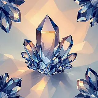 Geometrisch kwarts kristalformaties, verloop achtergrond, koele blauwen kleurenpalet, geometrische mineraalpatronen, naadloos herhalend webachtergrond, moderne digitale kunst, doorschijnende kristaleffecten, omgevingsgloed belichting, professioneel ontwerp, subtiele brekingsdetails, abstracte edelsteentexturen