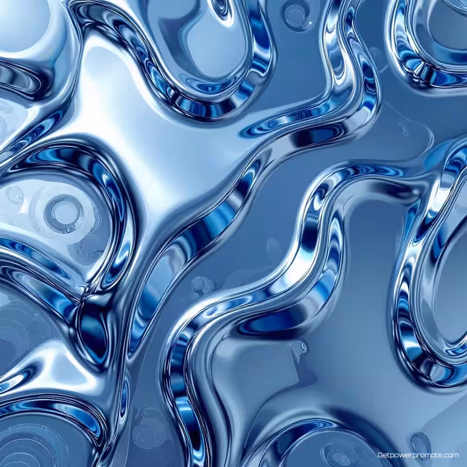 Gesmolten chroom vloeibaar metaal textuur, gradiënt achtergrond, zilver en blauw kleurenpalet, abstracte metalen patronen, naadloos herhalende webachtergrond, moderne digitale kunst, reflecterende oppervlaktedetails, omgevingsverlichting, professioneel ontwerp, vloeiende organische vormen