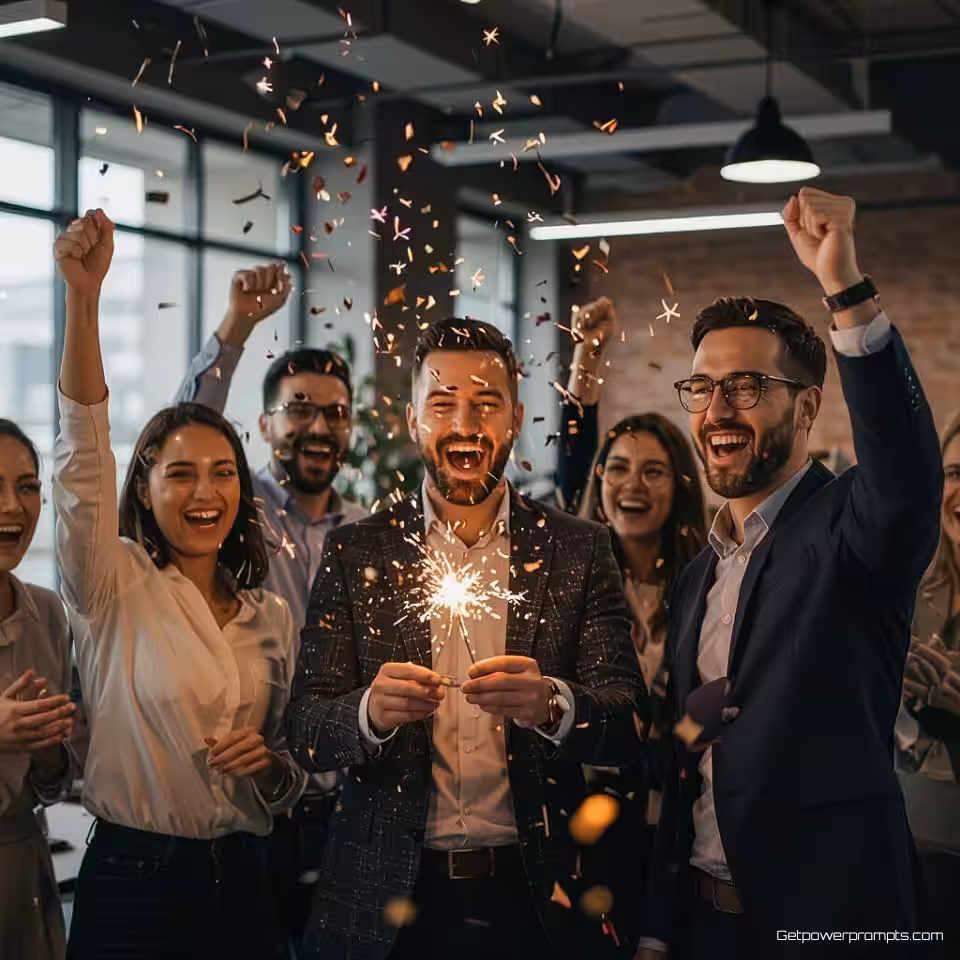 Project lancering viering, fotorealistische fotografie, blije viering sfeer, groepsfoto compositie perspectief, zacht natuurlijk licht belichting, kantoor setting omgeving, vieringsmoment, team succes visualisatie, authentieke emotionele expressie, professionele mijlpaal bereiking, natuurlijke groep viering, zachte achtergrond focus