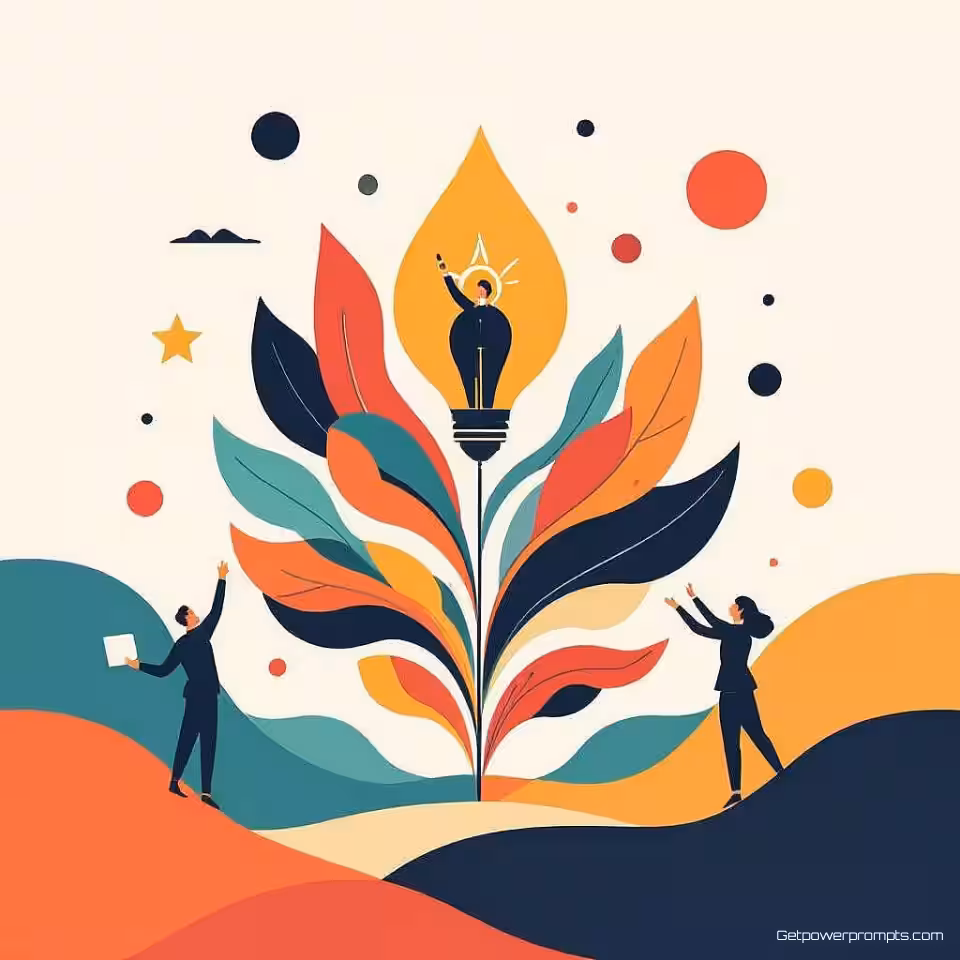 Creatieve innovatie, abstracte illustratie, inspirerend sfeer, gecentreerde compositie perspectief, warme neutrale tinten, minimalistische werkplek omgeving, symbolische teamwaarden representatie, abstracte culturele elementen, moderne bedrijfscultuur, visuele metafoor voor samenwerking, professionele werkplekwaarden, hedendaagse bedrijfscultuur esthetiek