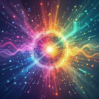 Digitale transformatie, abstracte digitale kunst, inspirerend sfeer, dynamische hoek perspectief, futuristisch blauw, minimalistisch omgeving, abstracte innovatievisualisatie, symbolische doorbraakelementen, modern creatief denken, dynamische ideeënstroom, professionele innovatie-esthetiek, conceptueel probleemoplossen, visuele metafoor voor vooruitgang