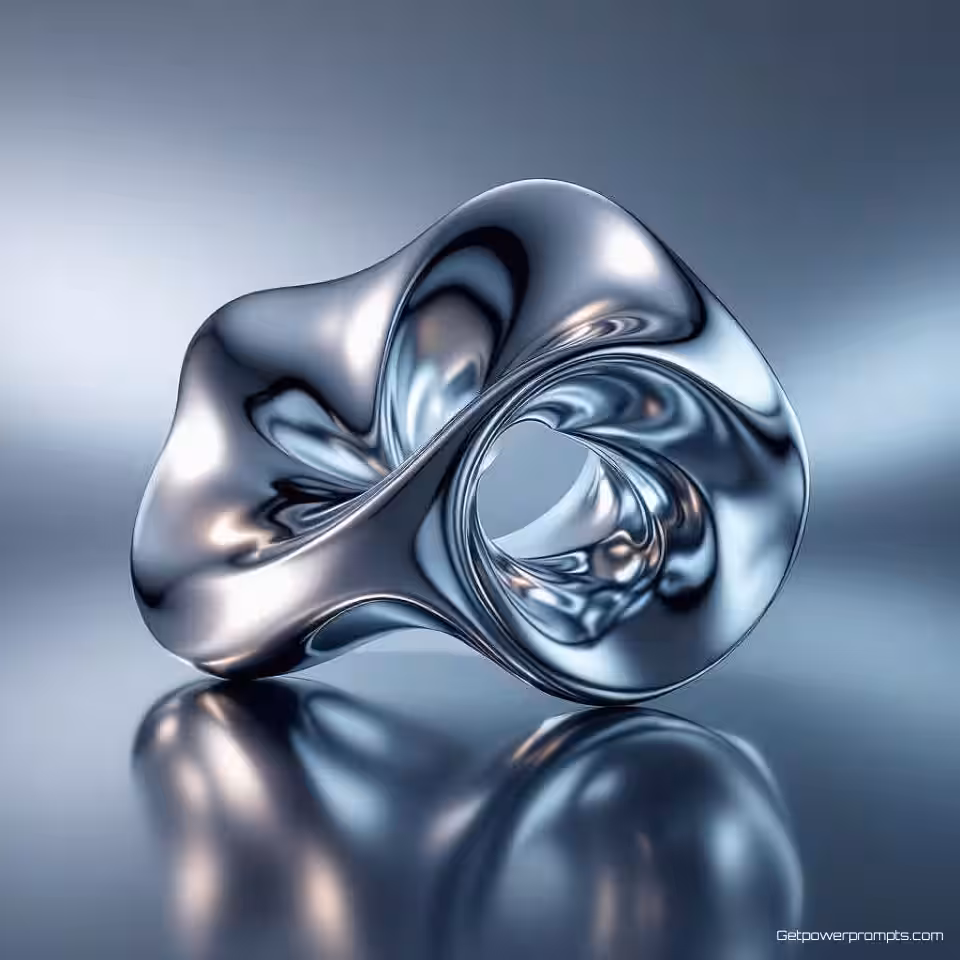 Organische metaalstructuur, digitale illustratie, futuristisch sfeer, verloop achtergrond achtergrond, zacht licht verlichting, vloeibaar metaal esthetiek, vloeiende metalen vormen, reflecterende oppervlakken, abstracte digitale kunst, gecentreerde compositie, zilver en blauw, dynamische vloeibare vormen, gepolijst chroom effecten, organische metaalstroom, hedendaagse kunststijl, digitale illustratie