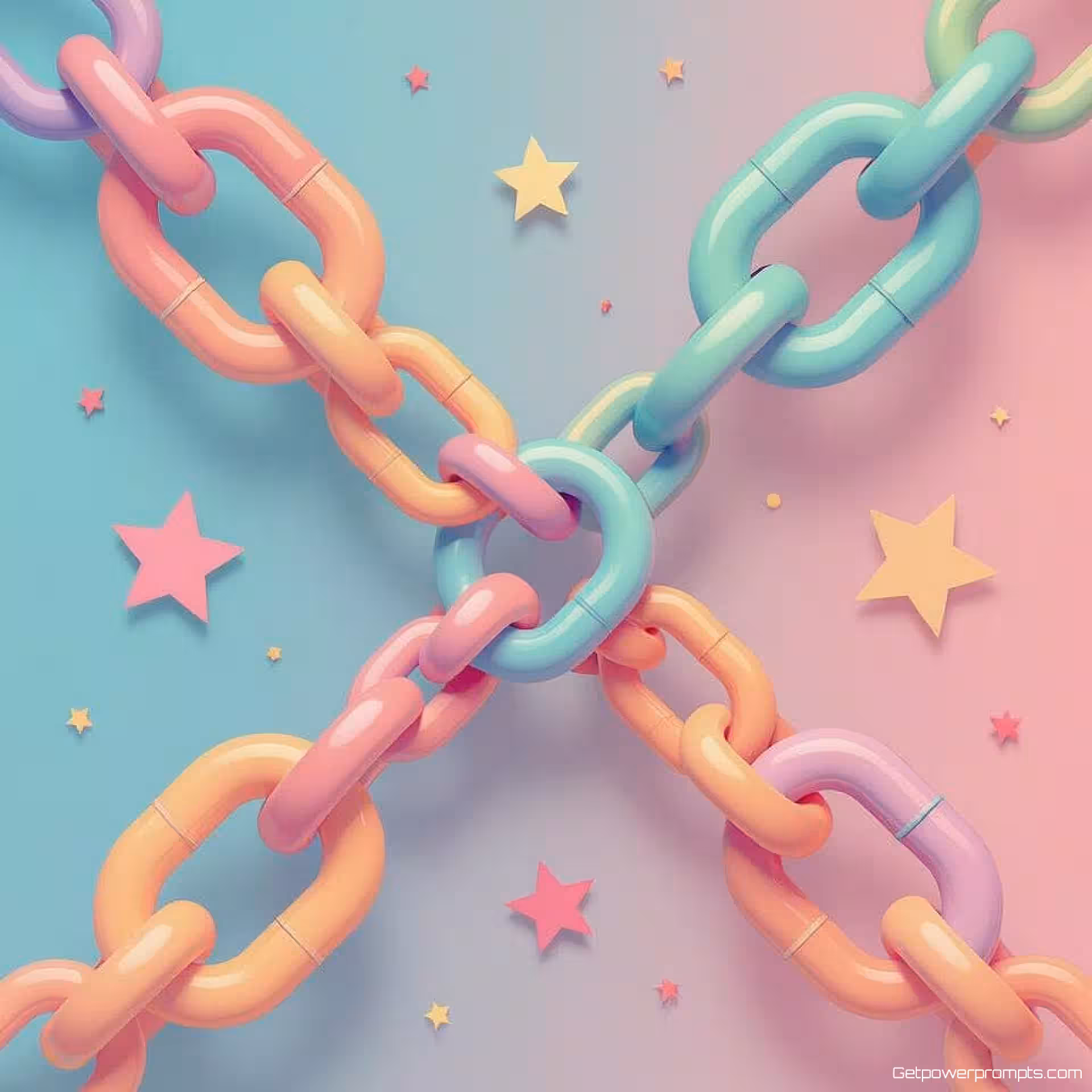 Gebroken ketting, plat ontwerp, speels sfeer, gradiënt achtergrond, zacht licht verlichting, digitale illustratie, gecentreerde compositie, pastel kleuren, schone vector kunst, modern webdesign, geometrische elementen, plat ontwerp esthetiek, hedendaagse illustratiestijl, website foutpagina visualisatie, digitale kunst