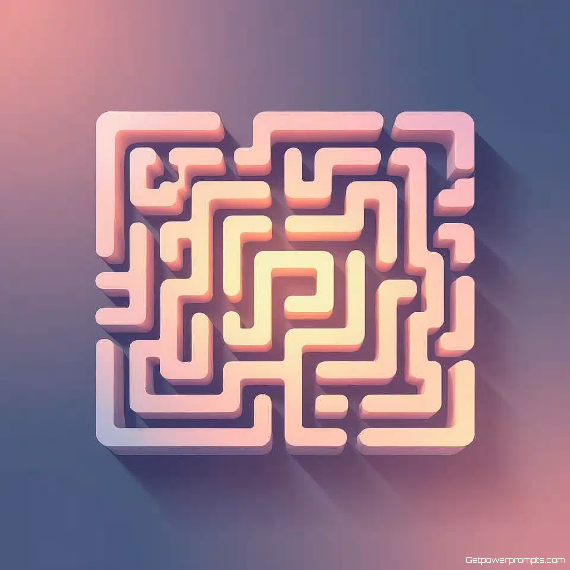 Digitaal doolhof, plat ontwerp, speels sfeer, gradiënt achtergrond, zacht licht verlichting, digitale illustratie, gecentreerde compositie, pastel kleuren, schone vector kunst, modern webdesign, geometrische elementen, plat ontwerp esthetiek, hedendaagse illustratiestijl, website foutpagina visualisatie, digitale kunst