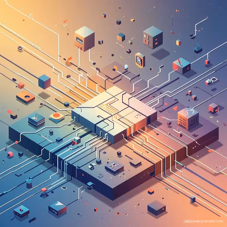 Kapotte schakeling, digitale illustratie, speels sfeer, gradiënt achtergrond, zacht licht verlichting, isometrisch perspectief, digitale illustratie, schone lijnen, geometrische compositie, moderne esthetiek, pastelkleuren, architectonische stijl, 3D-achtig uiterlijk, vlakke arcering, technische tekening
