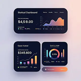 Statistisch dashboard lay-out, flat design, gradiënt achtergrond achtergrond, merk kleuren, zacht licht verlichting, getuigenis data visualisatie, professioneel infographic ontwerp, statistische elementen, quote integratie, merk kleuren, schone typografie, moderne lay-out, informatie hiërarchie, visueel verhaal, corporate presentatie kwaliteit