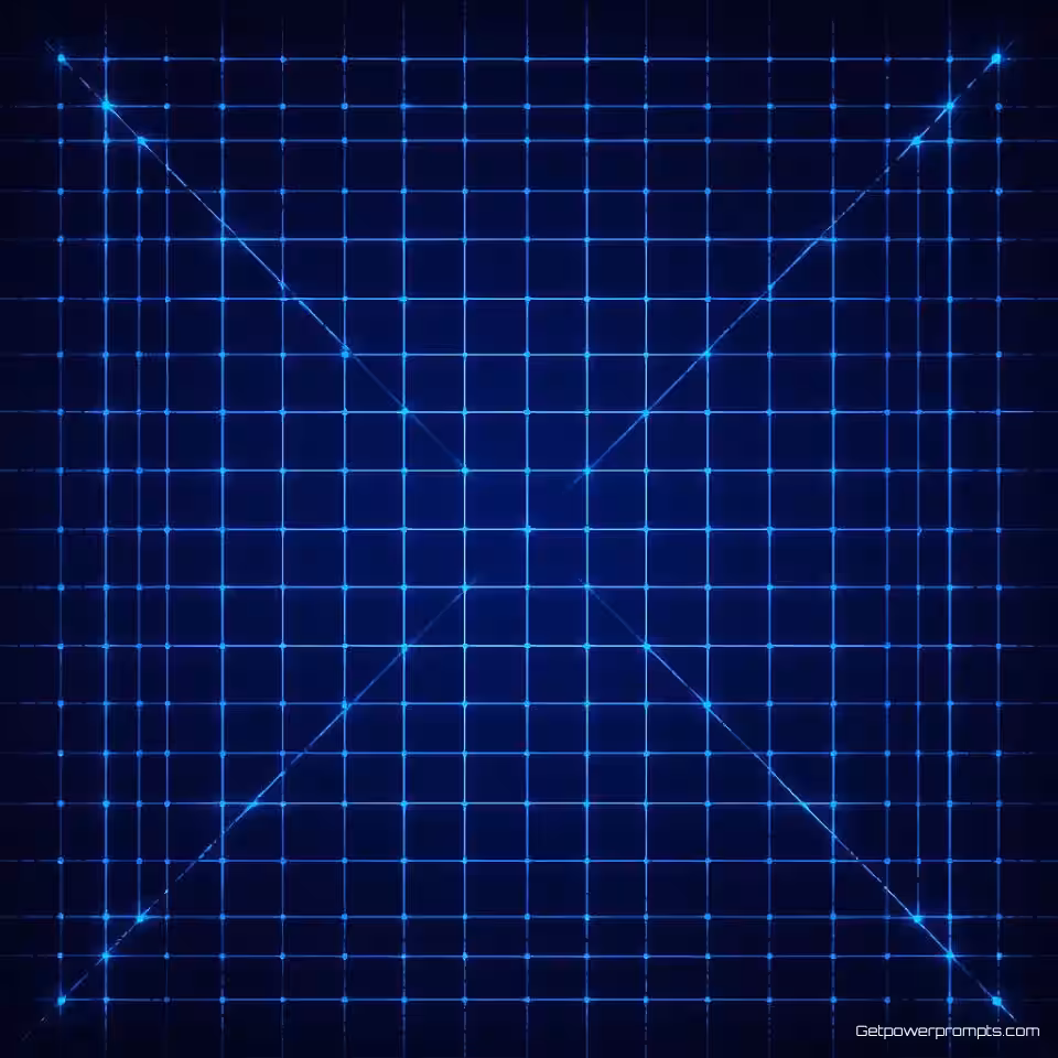 Vierkant raster rasterlijnen, digitale kunst, donker verloop achtergrond, blauw neon, zacht gloeien verlichting, subtiele gloeieffecten, geometrische precisie, modern webdesign, schoon esthetisch, professioneel, naadloze integratie, digitaal rastersysteem, futuristische sfeer