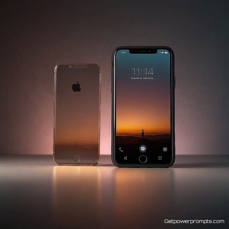 smartphone before and after transformation, comparison photography, gradient background background, studio lighting lighting, close-up perspective, professional aesthetic, sharp focus, side-by-side layout, commercial style