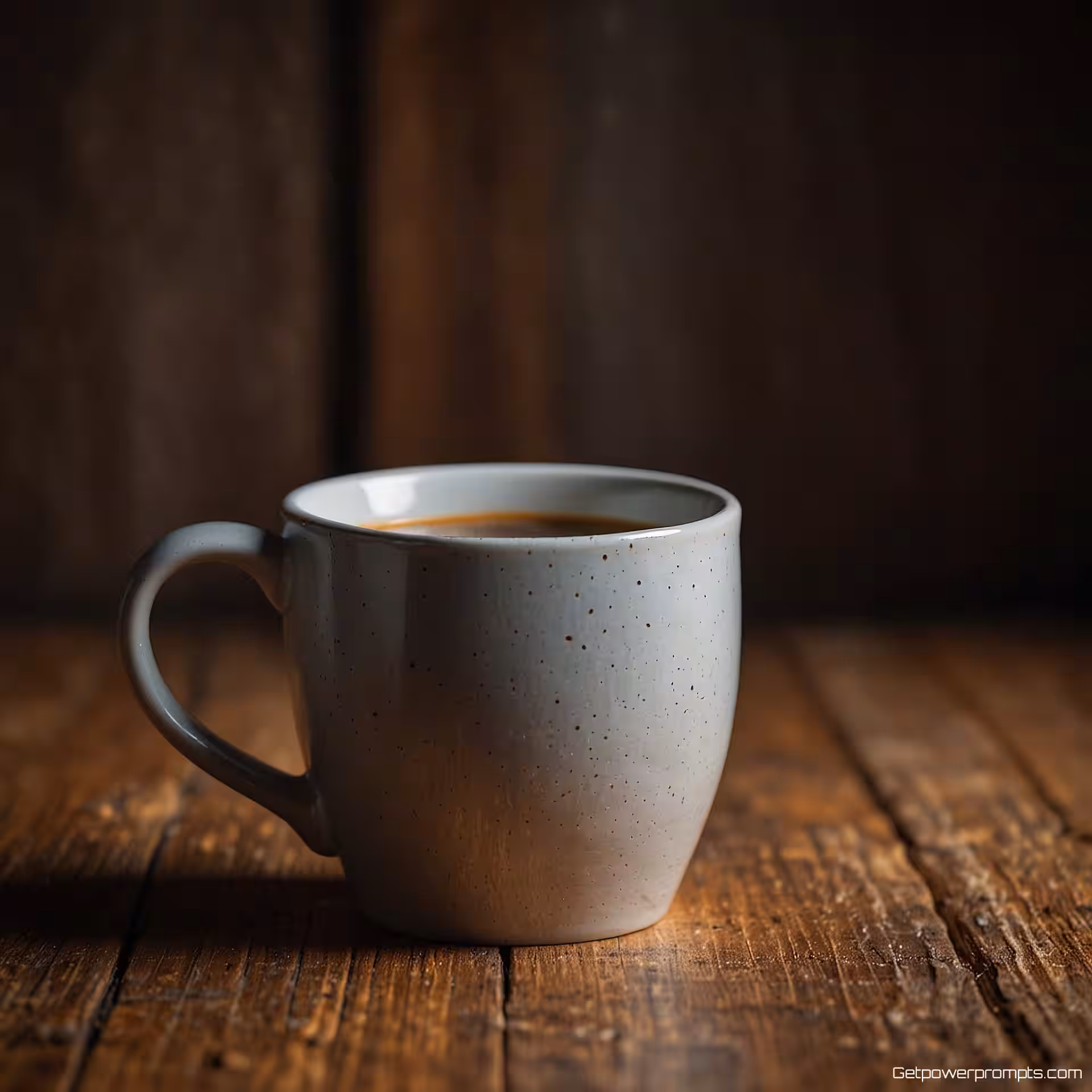 Keramische koffiemok, professionele productfotografie, houten ondergrond achtergrond, zachte omgevingsverlichting verlichting, vogelperspectief perspectief, scherpe focus, commerciële esthetiek, ondiepe scherptediepte