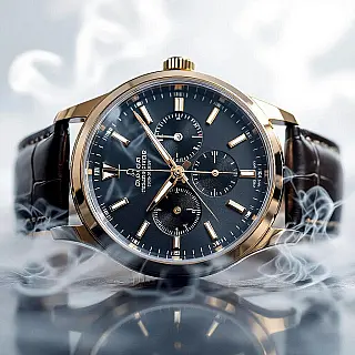 Luxe polshorloge, creatieve rookfotografie, delicate rooksluiers rookeffecten, dramatische tegenlichting belichting, close-up shot perspectief, minimalistische stijl, professionele productpresentatie, atmosferische rookpatronen, scherpe productfocus, commerciële esthetiek, dramatische sfeer