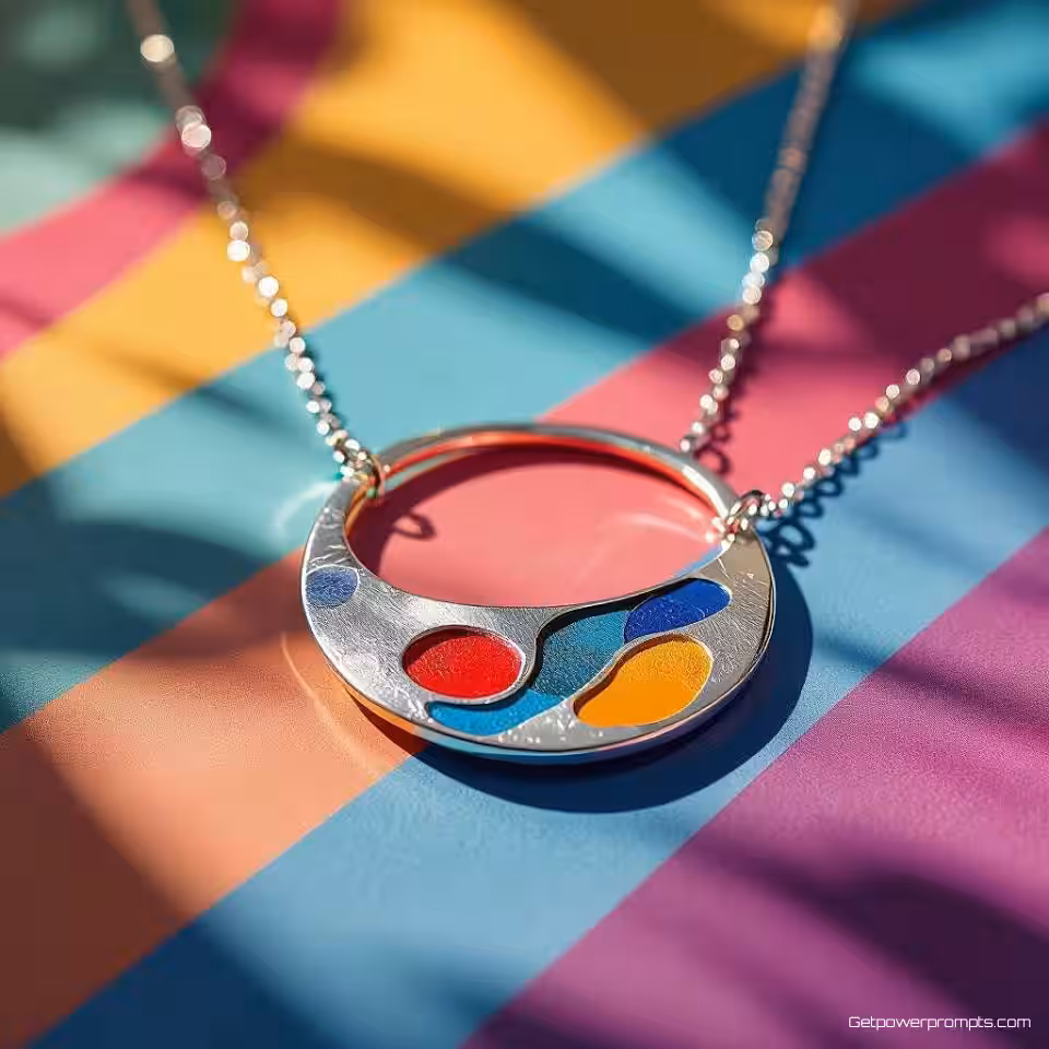 Handgemaakte zilveren ketting, abstracte artistieke flat lay fotografie, abstract expressionisme stijl, asymmetrische opstelling perspectief, aards kleurenschema kleurenschema, creatieve opstelling, expressieve esthetiek, artistieke productpresentatie, zachte schaduwen, geringe scherptediepte, hedendaagse kunstfotografie