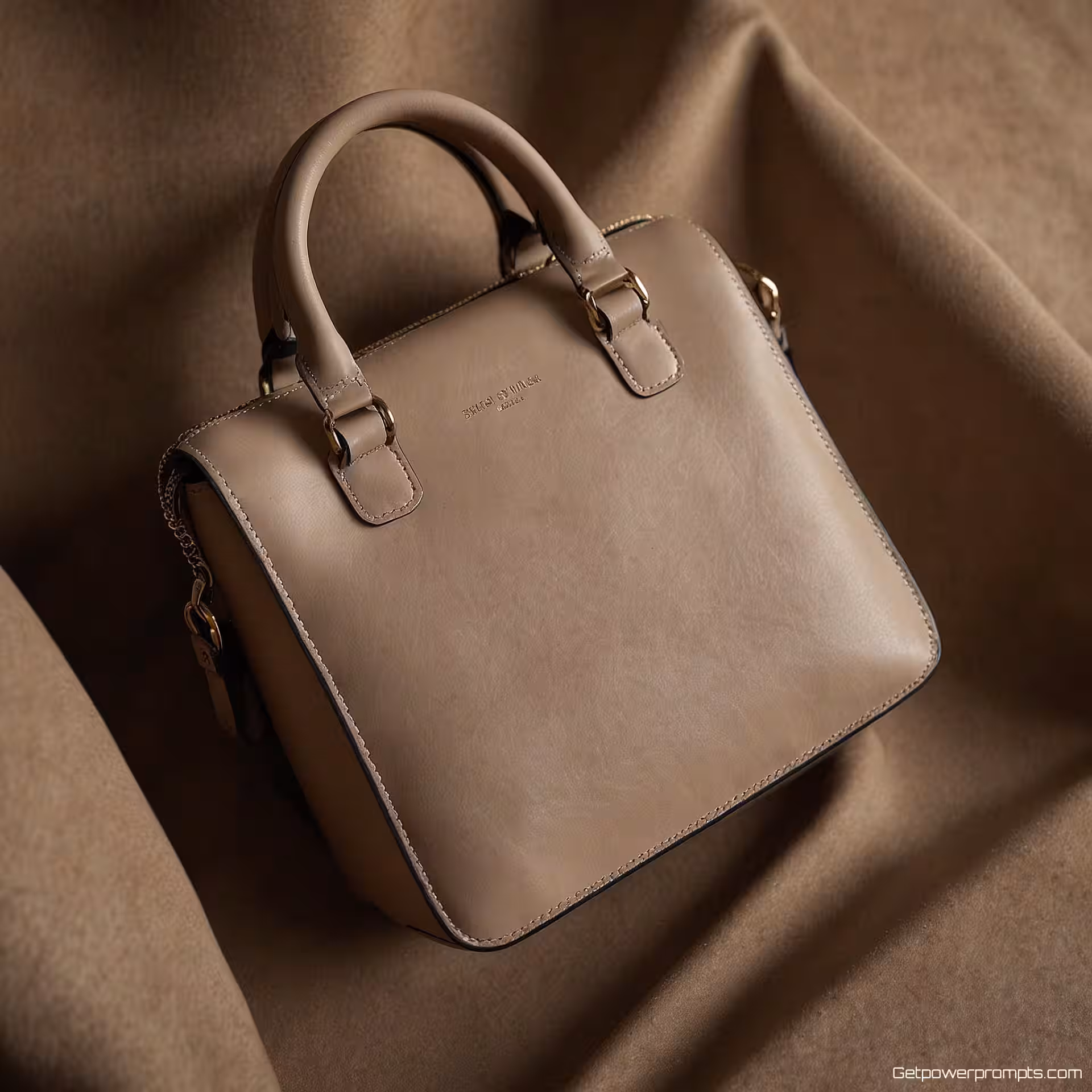 Premium leren handtas, modeaccessoires flat lay fotografie, diagonale rangschikking perspectief, getextureerde stof achtergrond, zacht natuurlijk licht belichting, neutrale tonen kleurenschema, redactionele styling, modeblad esthetiek, accessoire arrangement, professionele productpresentatie, ondiepe scherptediepte, zachte schaduwen, commerciële modefotografie