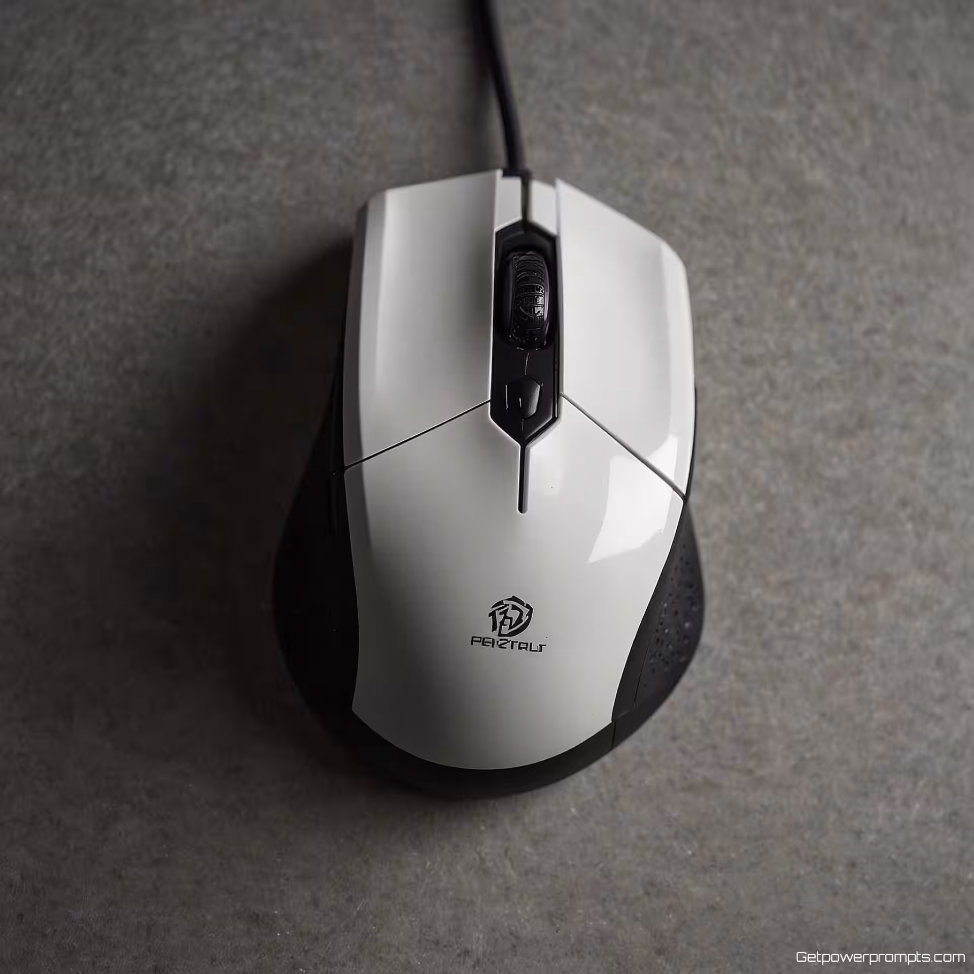 Gaming muis, tech flat lay fotografie, schone witte achtergrond, studiobelichting belichting, diagonale compositie perspectief, geometrische opstelling, moderne tech esthetiek, schone lijnen, professionele productpresentatie, scherpe focus, hedendaagse stijl, ondiepe scherptediepte