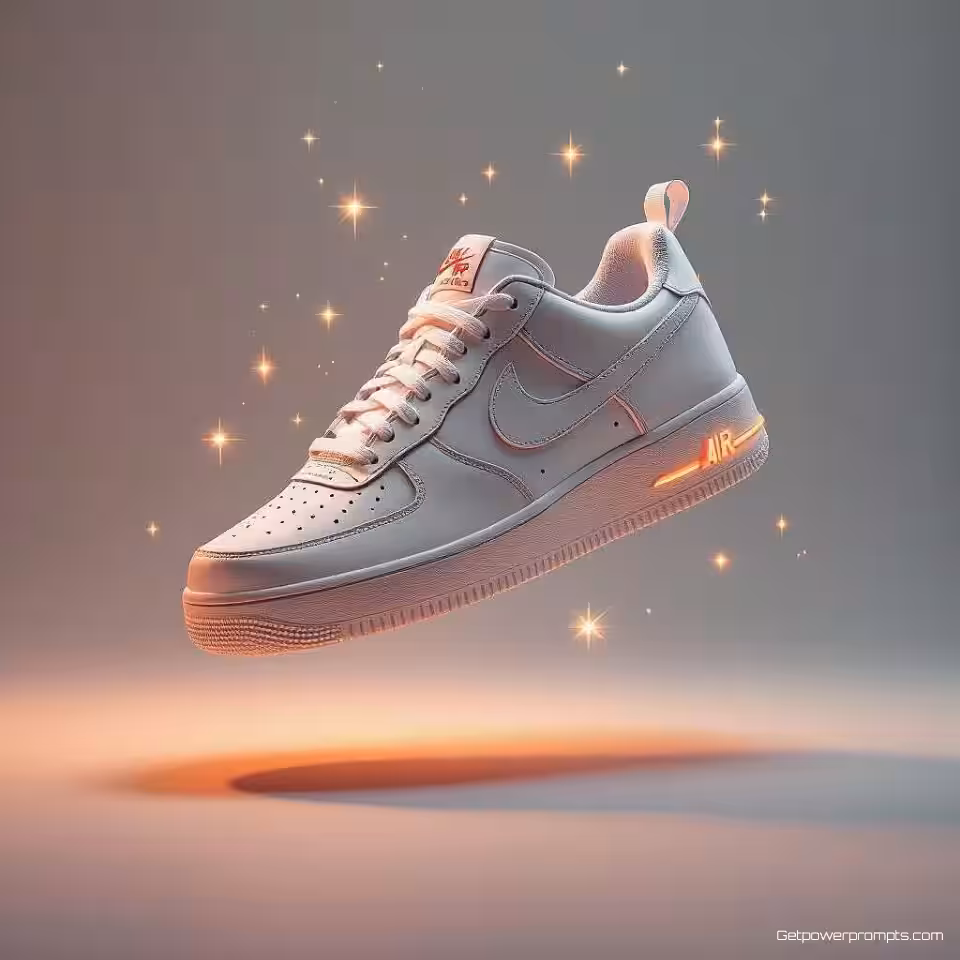 Sneakers, zwevende productfotografie, verloop achtergrond achtergrond, zachte gloed verlichting, magisch sfeer, promotiebanner ontwerp, zwevende compositie, magisch realisme, commerciële aantrekkingskracht, scherpe focus, etherische gloed, gewichtloze esthetiek