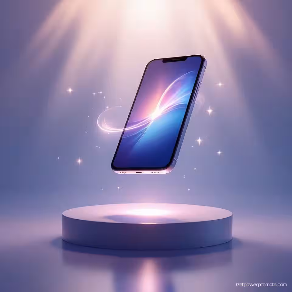 Smartphone, zwevende productfotografie, verloop achtergrond achtergrond, zachte gloed verlichting, magisch sfeer, promotiebanner ontwerp, zwevende compositie, magisch realisme, commerciële aantrekkingskracht, scherpe focus, etherische gloed, gewichtloze esthetiek