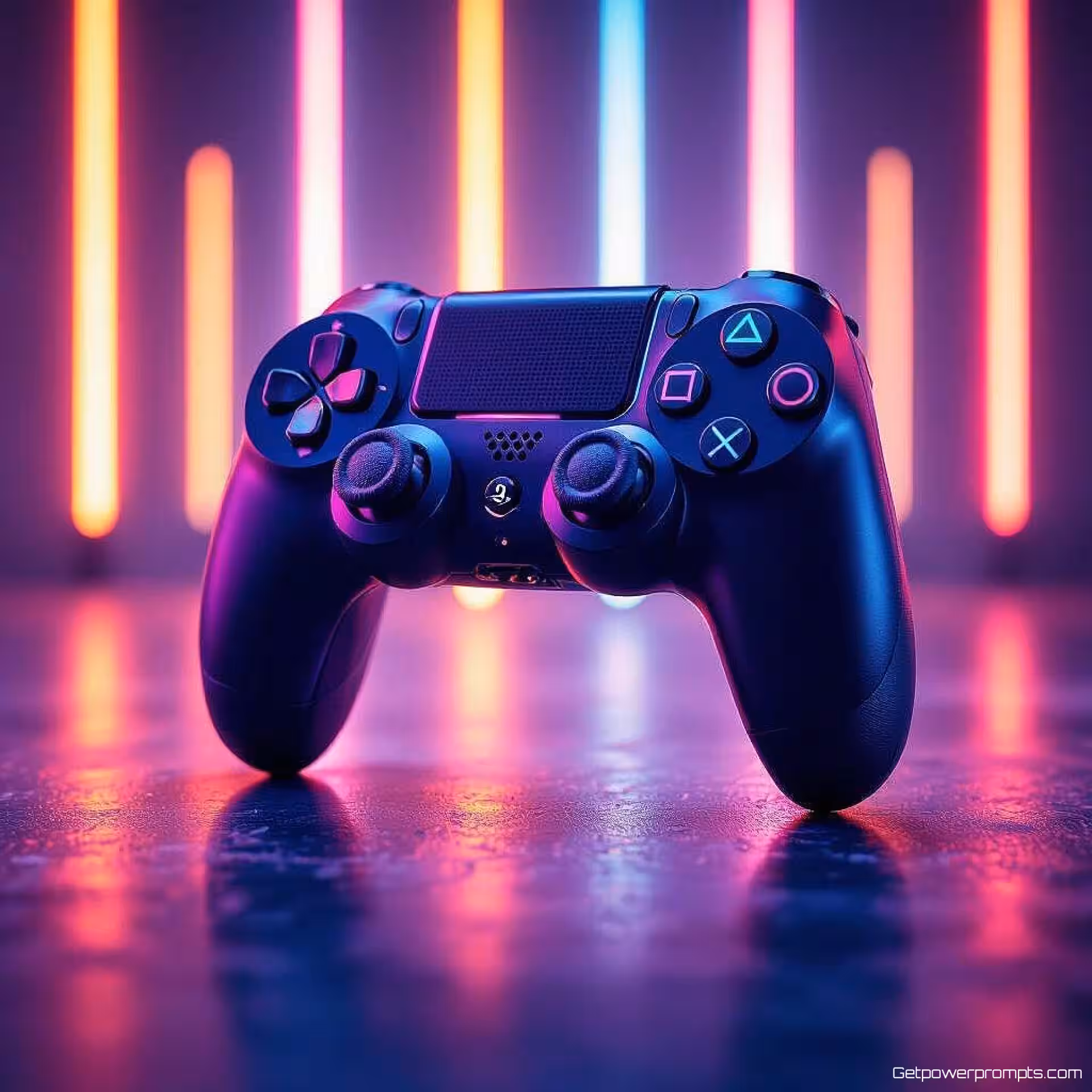 Gamecontroller, gloedfotografie, donkere studio achtergrond, neon achtergrondverlichting verlichting, mysterieus sfeer, koele tinten, promotiebanner ontwerp, commerciële esthetiek, scherpe focus, etherisch gloeiend effect, professionele productpresentatie, lichtgevende randen, stralende verlichting