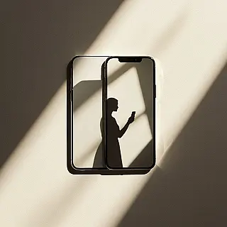 Smartphone, schaduwspel fotografie, minimalistisch achtergrond, dramatische zijverlichting verlichting, dramatisch sfeer, close-up perspectief, promotiebanner ontwerp, creatieve schaduweffecten, commerciële esthetiek, scherpe focus, dramatische silhouet, artistieke productpresentatie, professionele fotografie