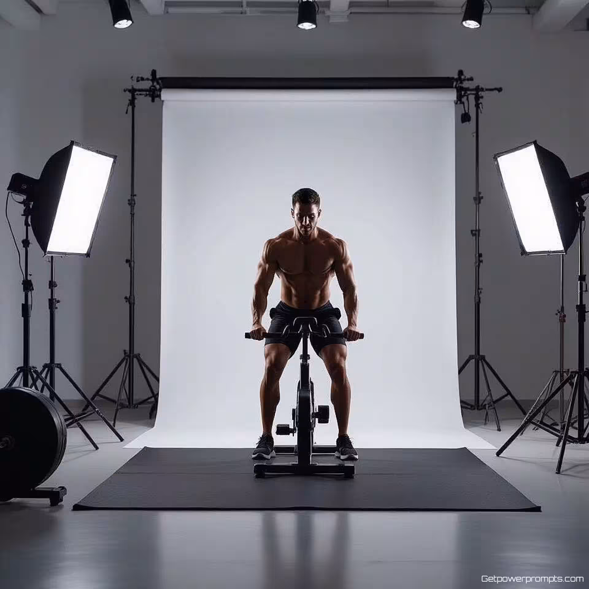 Thuisgym opstelling, transformatie animatie frame reeks, fotorealistisch, studio verlichting verlichting, effen kleur achtergrond, dramatisch sfeer, bewegingsonscherpte effect, professionele productfotografie, visuele metamorfose vastlegging, commerciële esthetiek, dynamisch transformatiemoment, sequentiële frame compositie