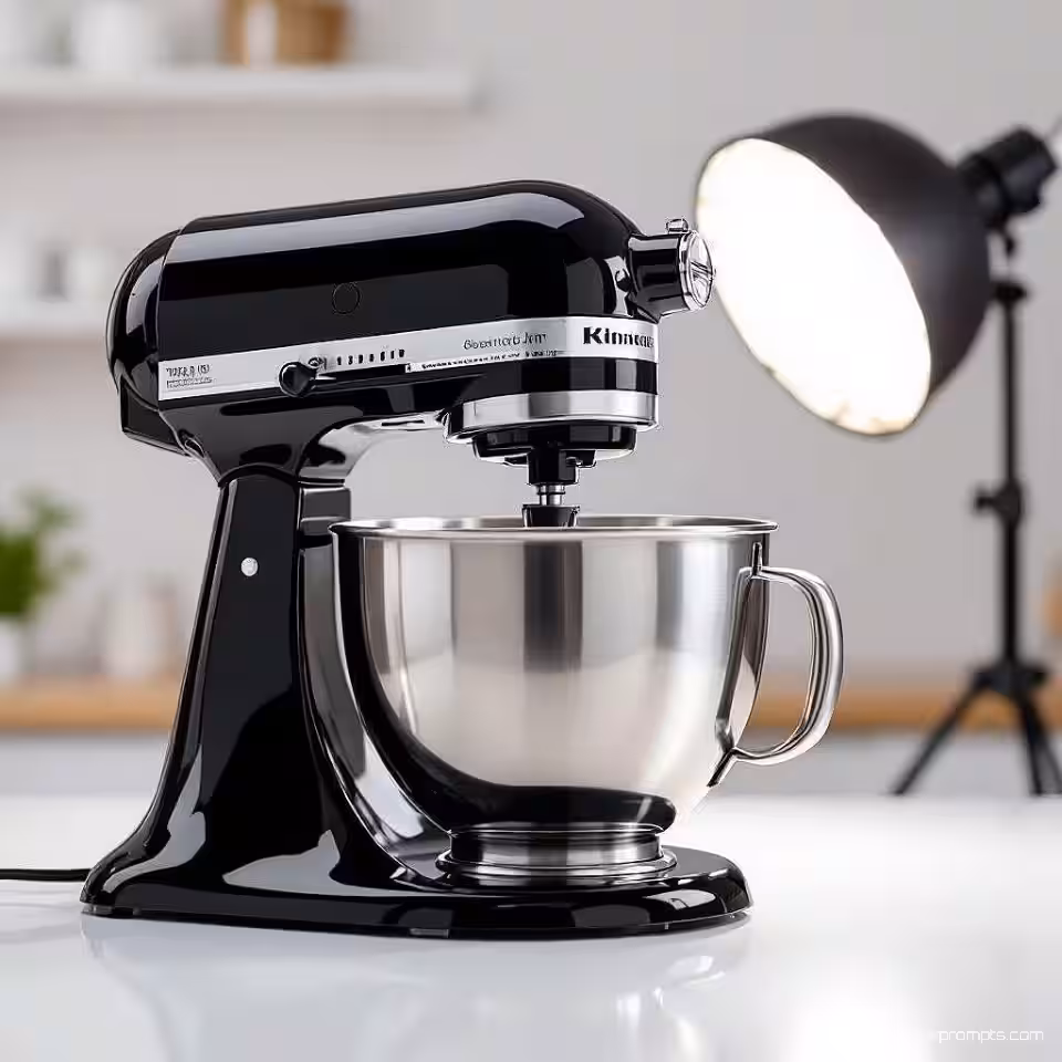 Staande mixer, stapsgewijze montagefotografie, witte studio achtergrond achtergrond, studiolicht verlichting, bovenaanzicht perspectief, instructieve reeks, genummerde stappen, duidelijke visuele begeleiding, educatieve presentatie, professionele styling, commerciële kwaliteit