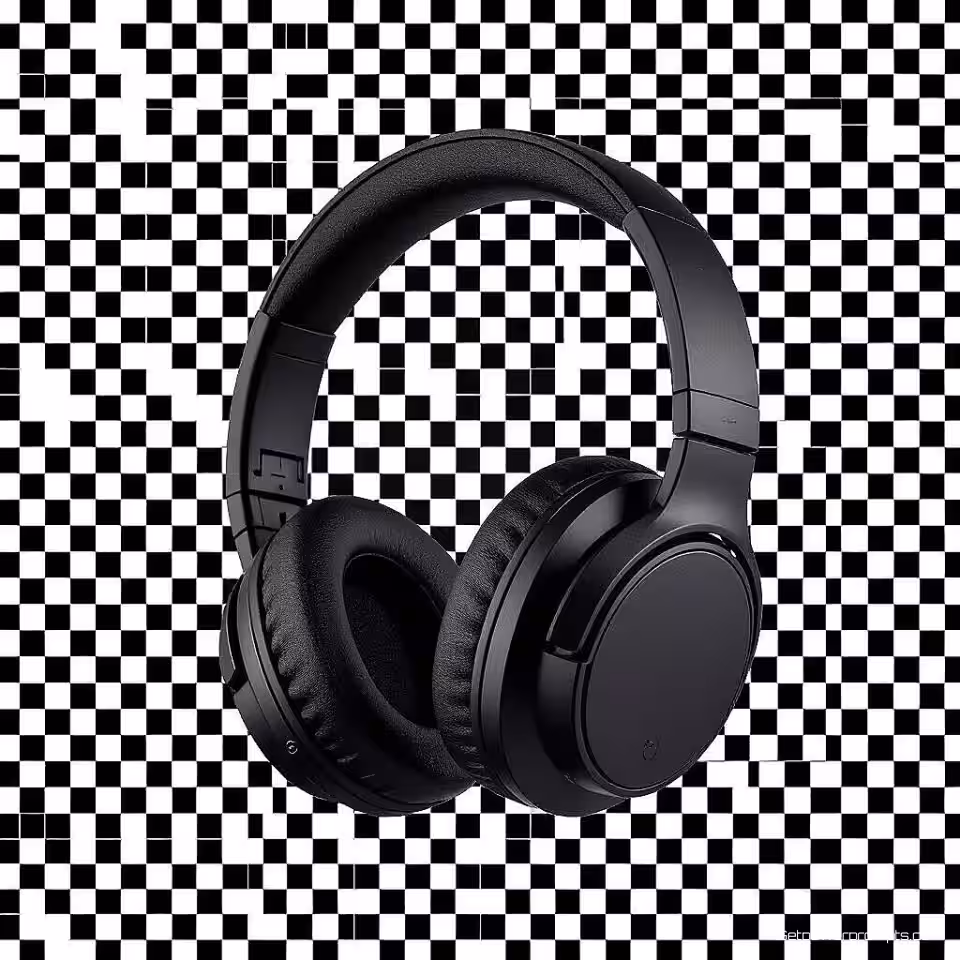 Draadloze koptelefoon, professionele productfotografie, transparante achtergrond, studiobelichting belichting, close-up perspectief, scherpe focus, commerciële kwaliteit, geïsoleerd product, schone randen, studiobelichting, professionele presentatie