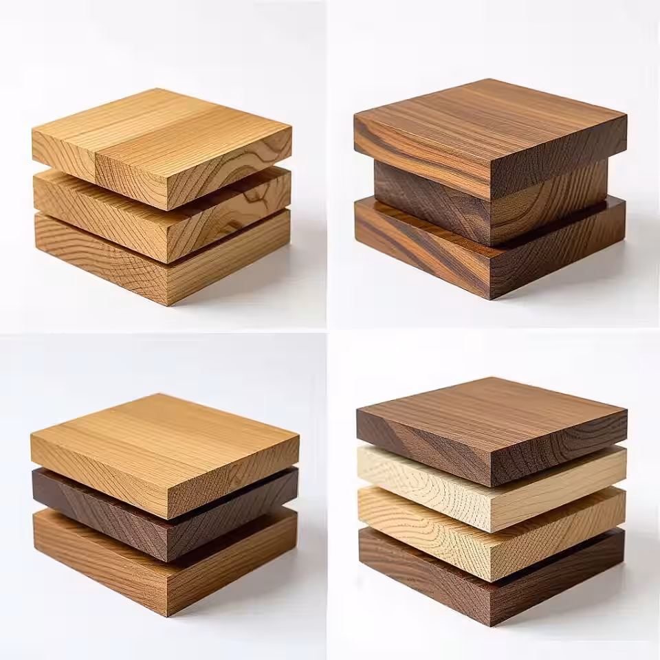 Houten meubilair, materiaal vergelijkingsfotografie, fotorealistisch stijl, witte studio achtergrond, zacht studio licht verlichting, professioneel sfeer, naast elkaar materiaalmonsters lay-out, textuur detail showcase, professionele productdemonstratie, scherpe focus, commerciële esthetiek, materiaalkwaliteit vergelijking