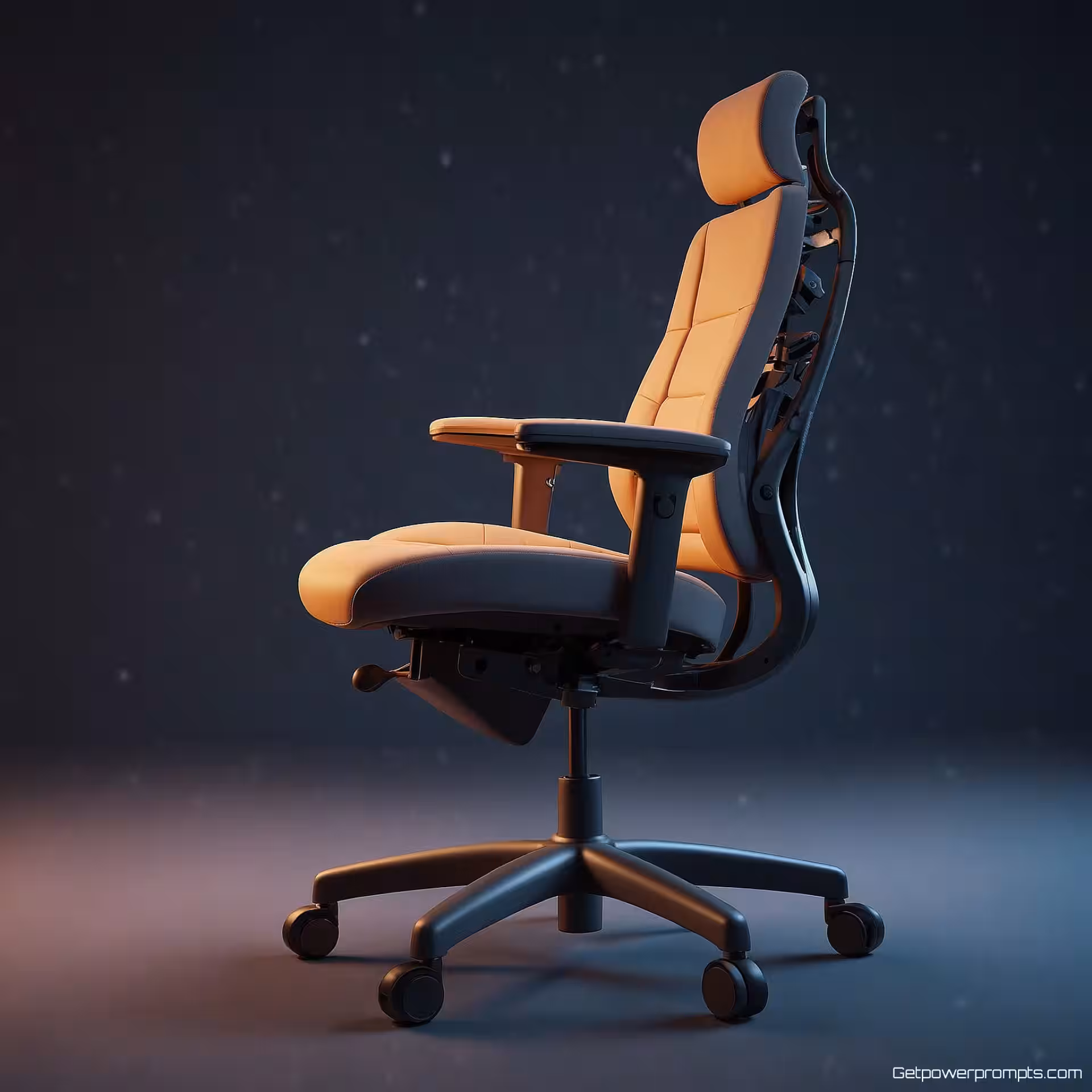 Kantoorstoel, uitgeklapt diagram, technische illustratie, technische illustratie, verloop achtergrond achtergrond, studiobelichting verlichting, educatieve visualisatie, componentenscheiding, montagehandleiding