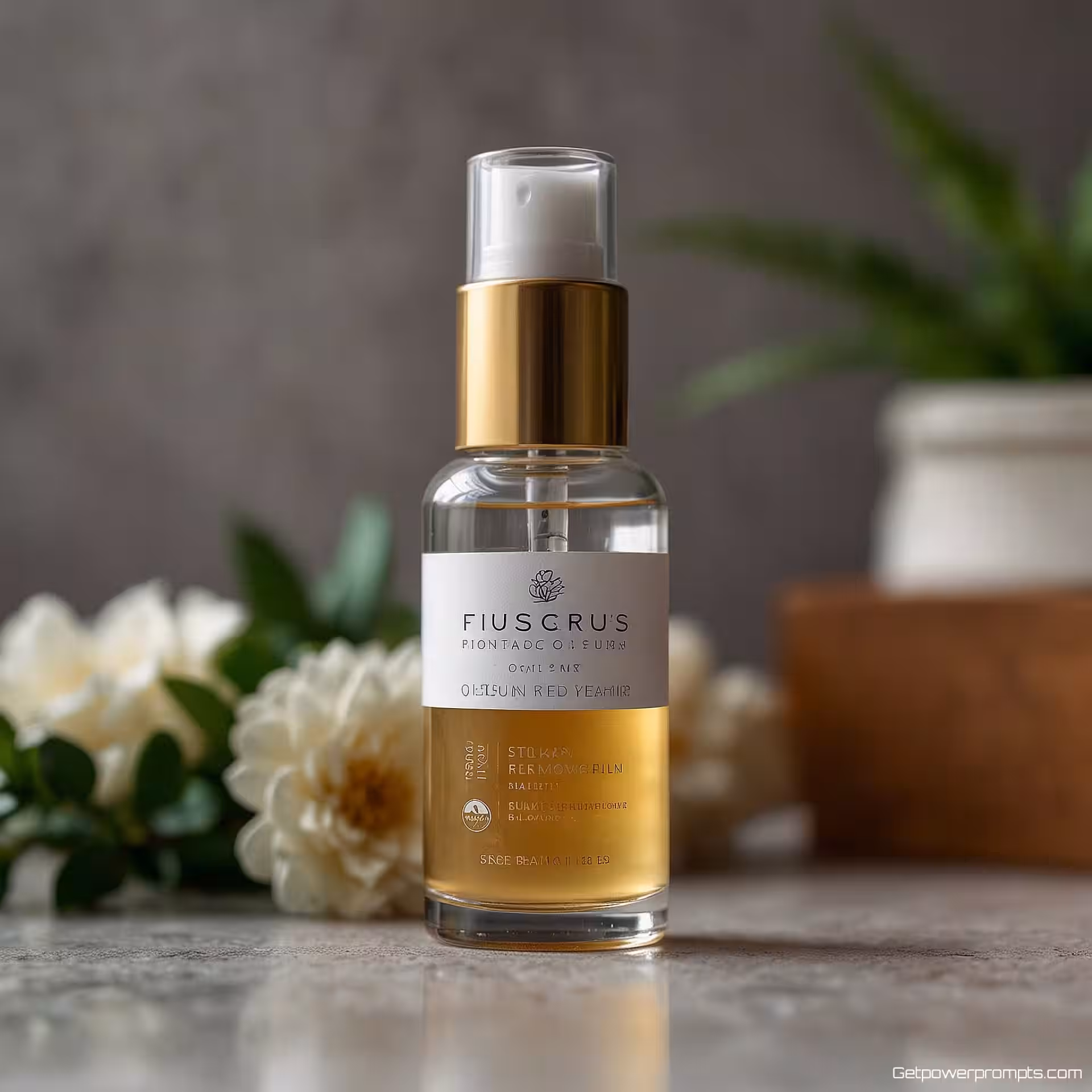 Organische gezichtsserum fles, lifestylefotografie, rustig en vredig sfeer, moderne thuiswerkplek setting achtergrond, zacht natuurlijk daglicht verlichting, zachte achtergrondfocus, authentieke e-commerce stijl, ondiepe scherptediepte, natuurlijke compositie