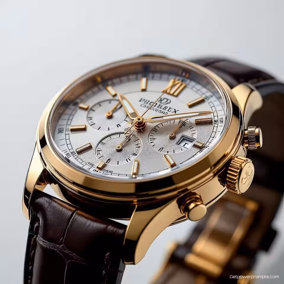Luxe polshorloge, macro productfotografie, witte studio achtergrond achtergrond, studiobelichting belichting, extreme close-up perspectief, extreme close-up, textuurdetail showcase, professionele e-commerce presentatie, scherpe focus, materiaaleigenschappen highlight