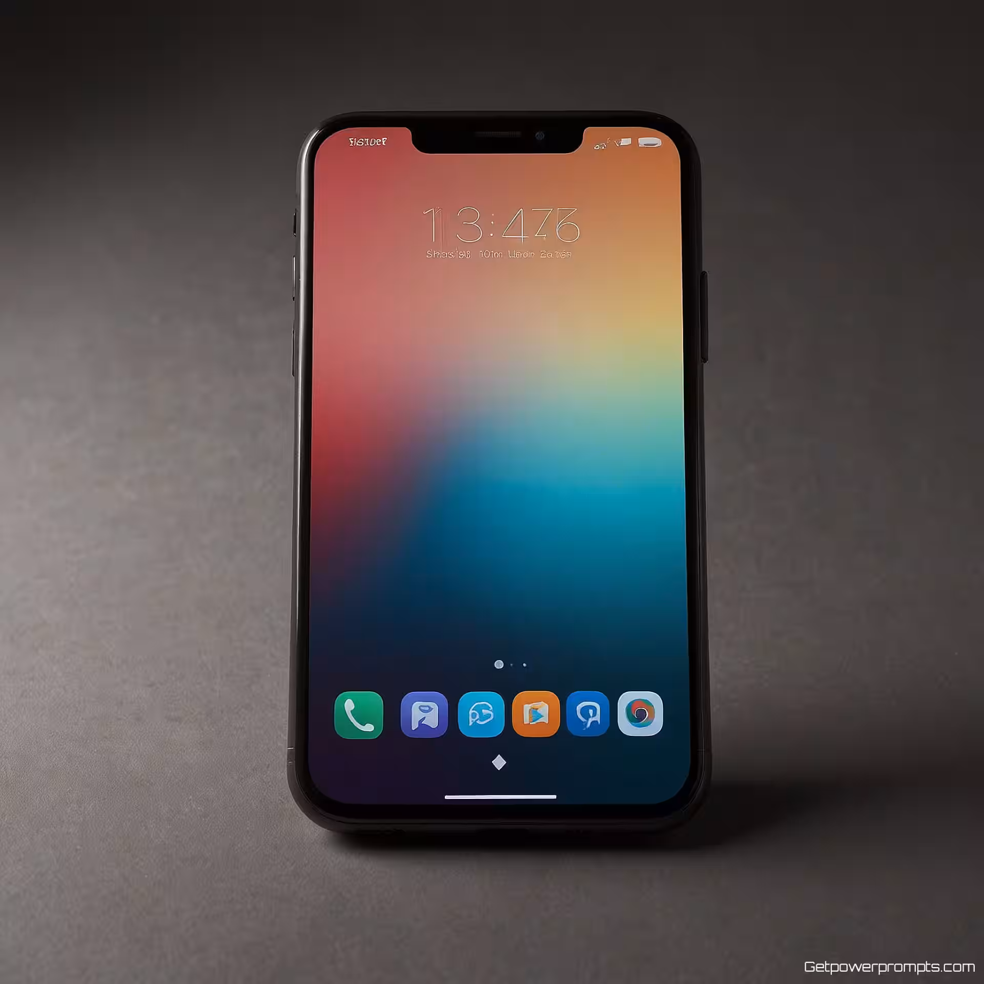 Smartphone, fotorealistisch, verloop achtergrond, studiobelichting verlichting, close-up perspectief, professionele e-commerce fotografie, scherpe focus, commerciële esthetiek