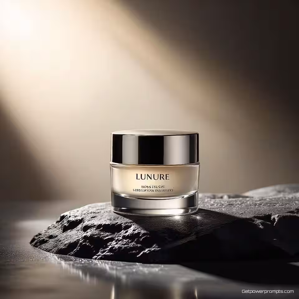 Luxe huidverzorgingsproduct, dramatische productfotografie, dramatische zijverlichting verlichting, donkere studio achtergrond achtergrond, close-up compositie perspectief, cinematografische sfeer, hoog contrast, professionele e-commerce presentatie, scherpe details, stemmige esthetiek