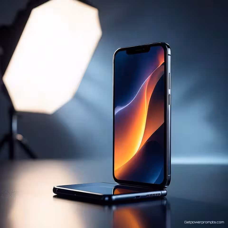 Premium smartphone, dramatische productfotografie, dramatische zijverlichting verlichting, donkere studio achtergrond achtergrond, close-up compositie perspectief, cinematografische sfeer, hoog contrast, professionele e-commerce presentatie, scherpe details, stemmige esthetiek