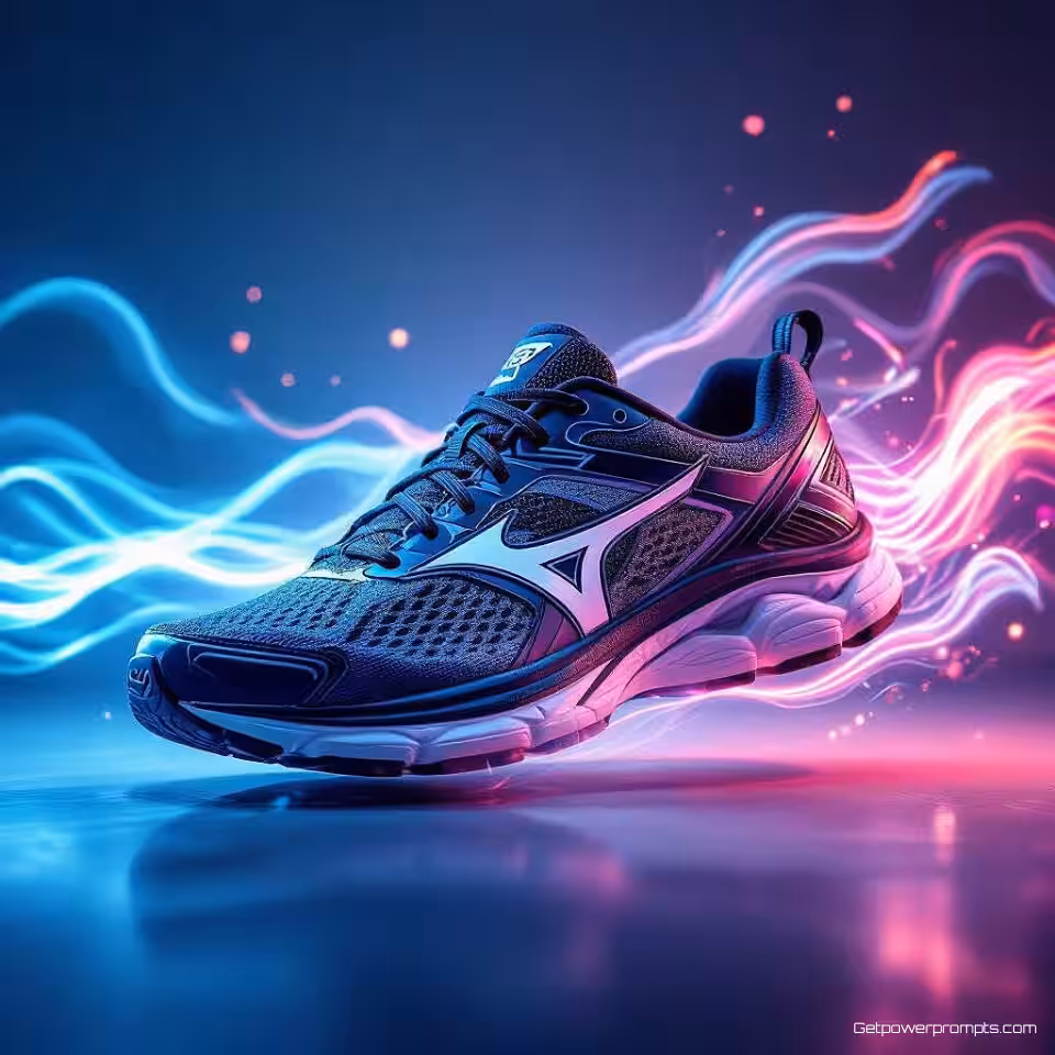 Hardloopschoenen, bewegingsfotografie, studiobelichting belichting, schone studio achtergrond, close-up perspectief, dynamische beweging vastleggen, professionele e-commerce presentatie, bewegingsonscherpte effect, actiesequentie, productfunctionaliteit showcase, scherpe focus op product, commerciële esthetiek