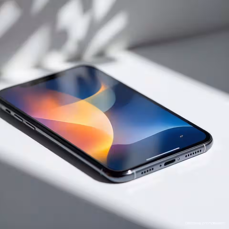 Premium smartphone apparaat, creatieve schaduwfotografie, schone witte studio achtergrond achtergrond, dramatische zijverlichting verlichting, close-up compositie perspectief, scherpe gedefinieerde schaduwen schaduweffect, professionele e-commerce presentatie, scherpe focus, artistieke schaduwcompositie, commerciële esthetiek, dramatische visuele verhaalvertelling, verbeterde productdimensie