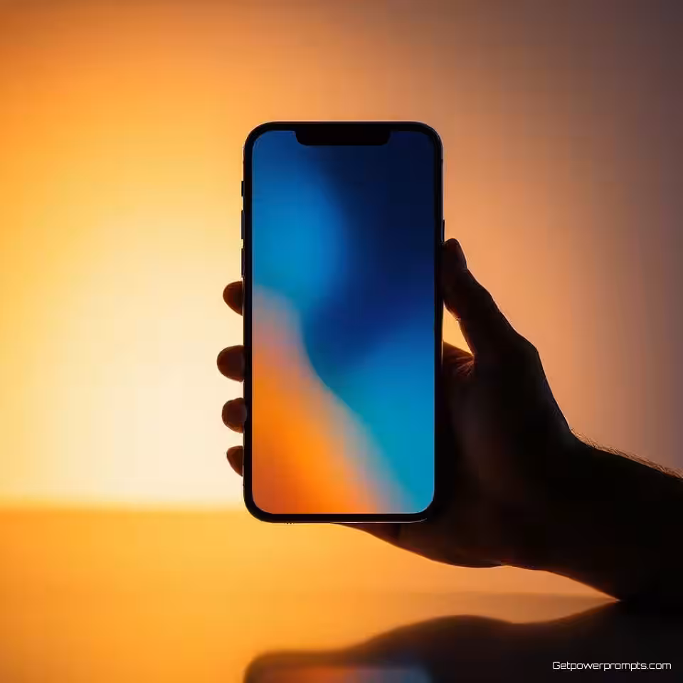 Moderne smartphone, silhouetfotografie, kleurverloop achtergrond, sterk tegenlicht belichting, close-up compositie perspectief, monochroom kleurenschema, dramatisch omtrekeffect, professionele e-commerce presentatie, scherpe productranden, artistieke productpresentatie, commerciële esthetiek, hoog contrast belichting, herkenbare productvorm