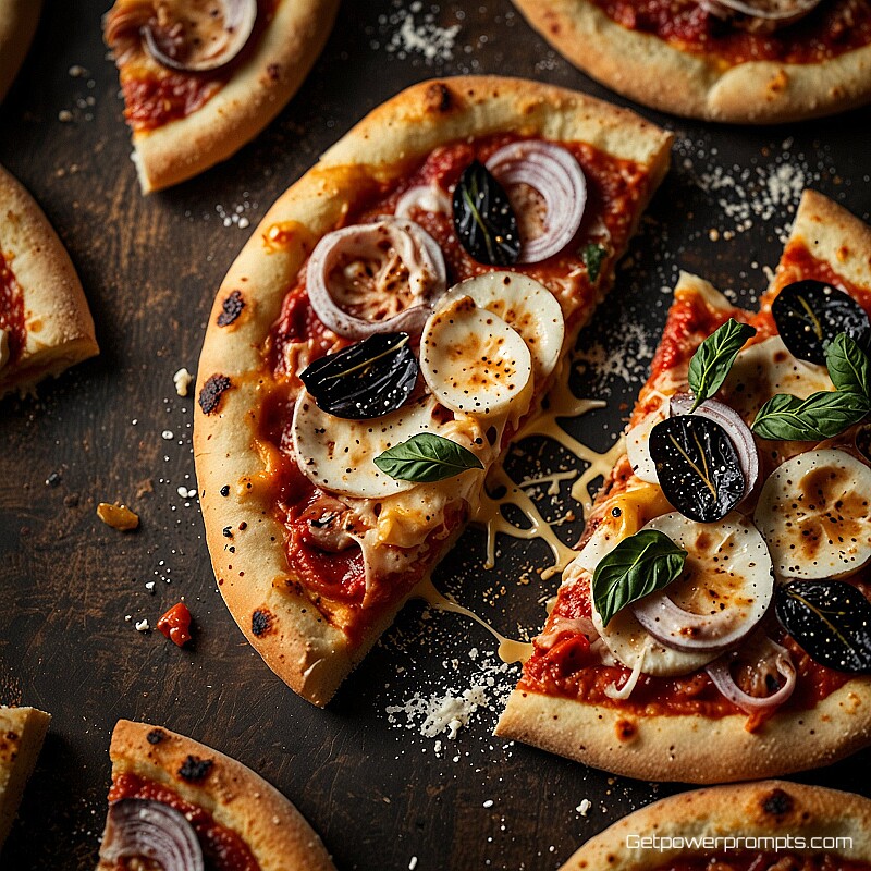 wood-fired artisan pizza, magazine food photography, lifestyle photography, close-up perspective, studio lighting lighting, editorial food styling, rustic atmosphere, professional magazine aesthetic, vibrant colors, shallow depth of field, appetizing presentation