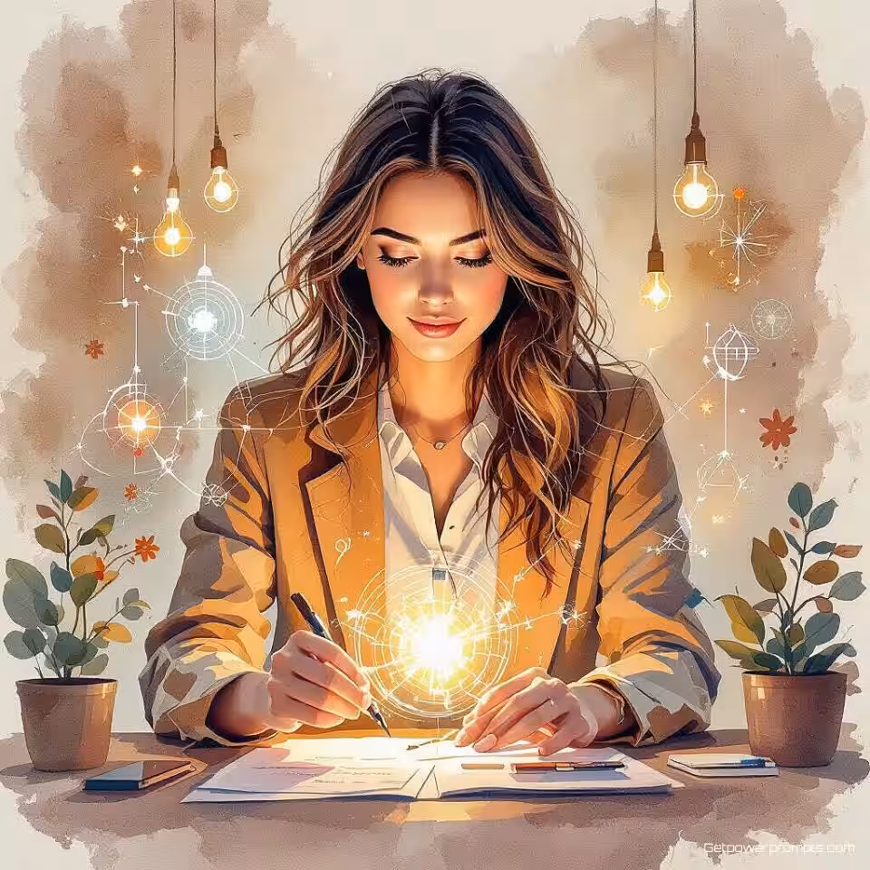 Innovatie en technologie, aquarel schilderij illustratie, inspirerend en motiverend sfeer, warme aardetinten kleurenschema, close-up gezichtspunt perspectief, redactioneel omslagontwerp, brochure lay-out, artistieke interpretatie, visuele verhaalvertelling, professionele presentatie