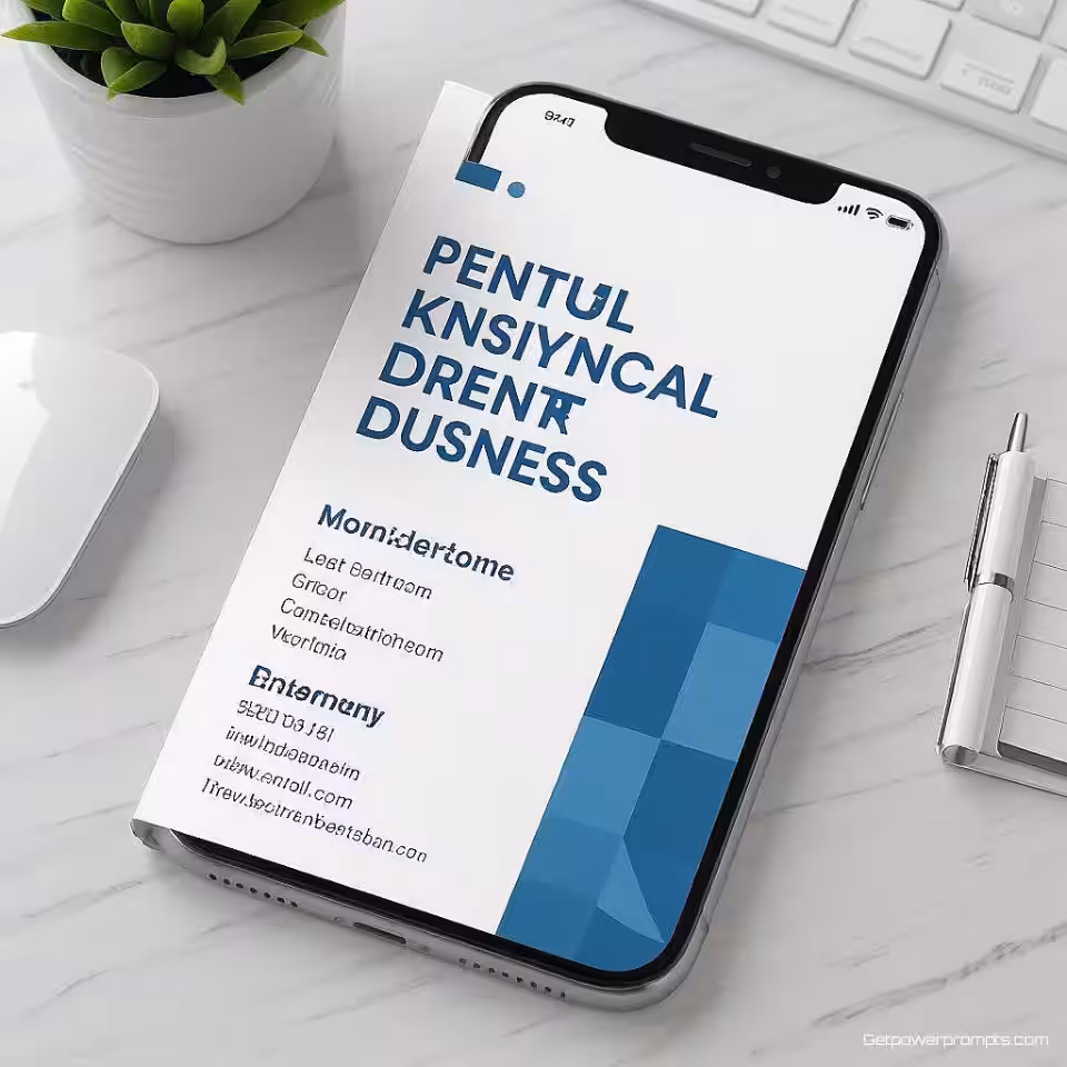 Smartphone, minimalistisch, professioneel sfeer, blauw en wit kleurenschema, centraal perspectief, brochure omslag ontwerp, professionele lay-out, visuele hiërarchie, typografie integratie, moderne esthetiek, schone presentatie