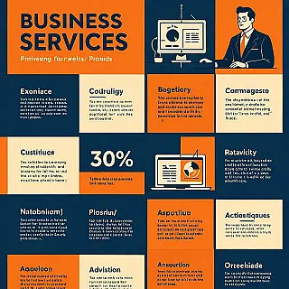 Zakelijke diensten, minimalistische illustratie, raster lay-out lay-out, professioneel sfeer, monochroom kleurenschema, redactionele spread ontwerp, brochure interieur pagina, professionele typografie, visuele hiërarchie, schone presentatie, magazine esthetiek