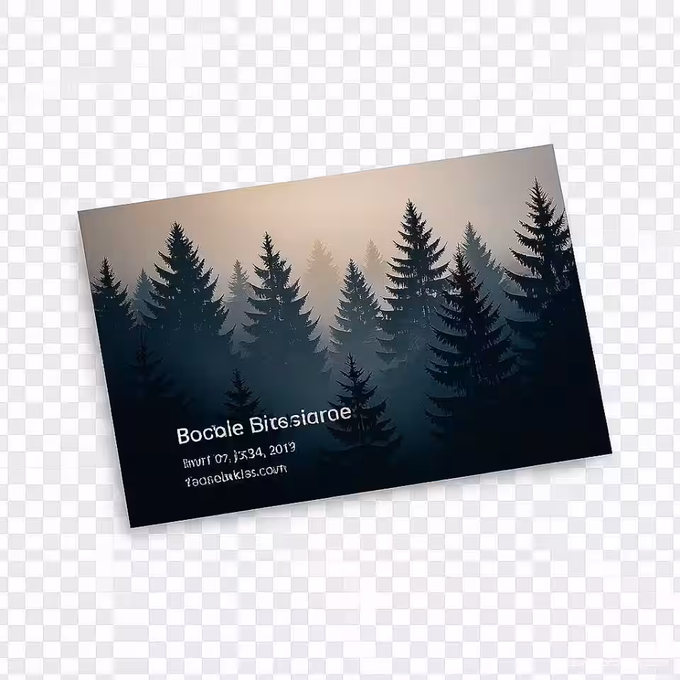 Elegant zakelijk visitekaartje, dubbele belichting fotografie, bos silhouet overlay, schone studio achtergrond achtergrond, zachte omgevingsverlichting verlichting, professionele sfeer sfeer, transparante lagen, artistieke fusie, professionele zakelijke esthetiek, creatieve compositie, samengevoegde beelden