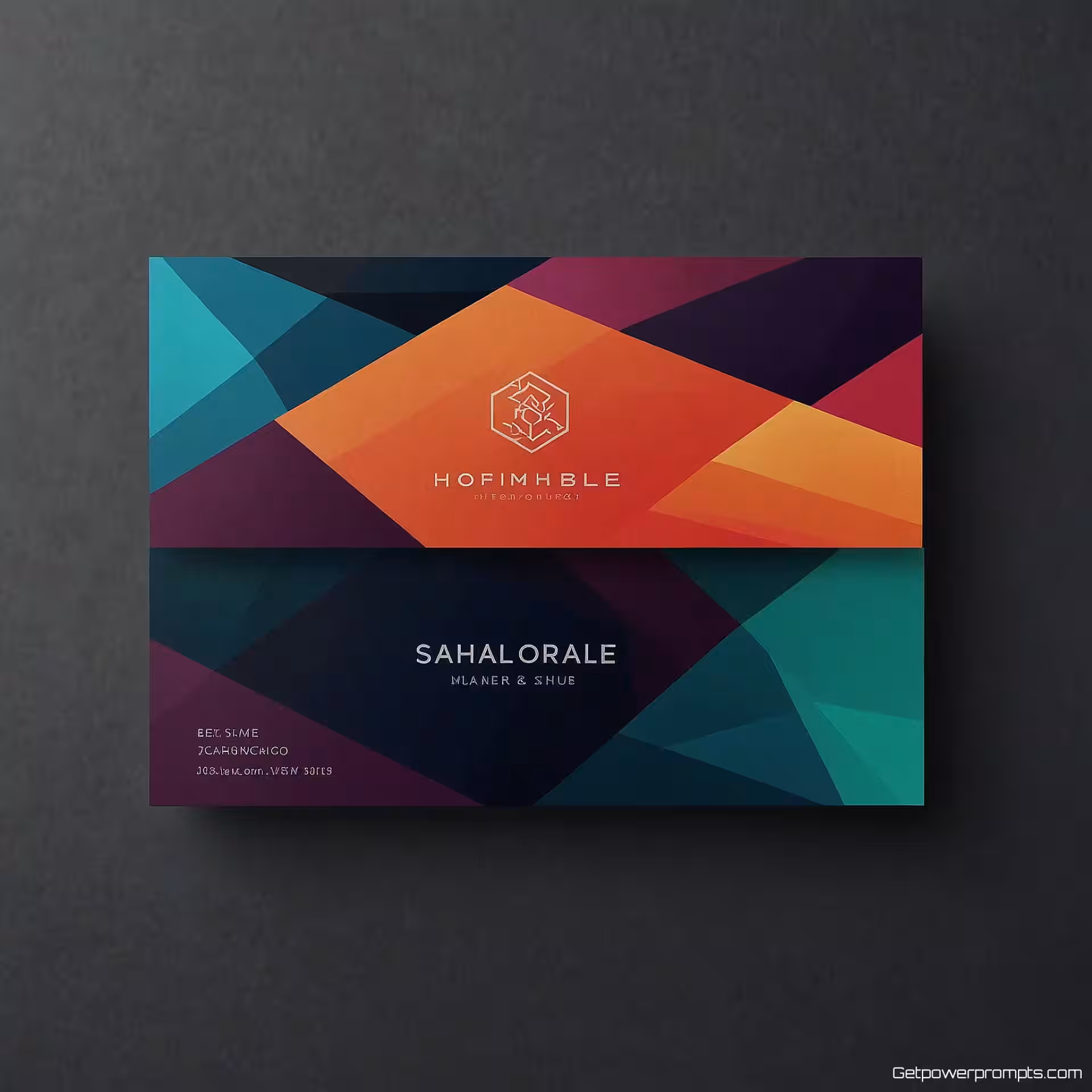 Zakelijk visitekaartje met bedrijfslogo, geometrische kunstcompositie, digitale kunst stijl, levendige kleuren kleurenschema, abstract patroon achtergrond, abstracte patronen, strakke lijnen, professionele zakelijke esthetiek, modern ontwerp